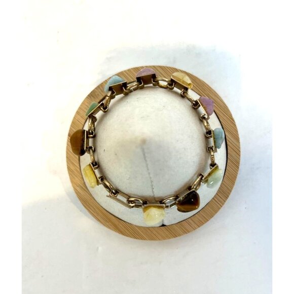 Set of 2 Vintage Natural Various Polished Colorful Stone Link Bracelets - Picture 7 of 16